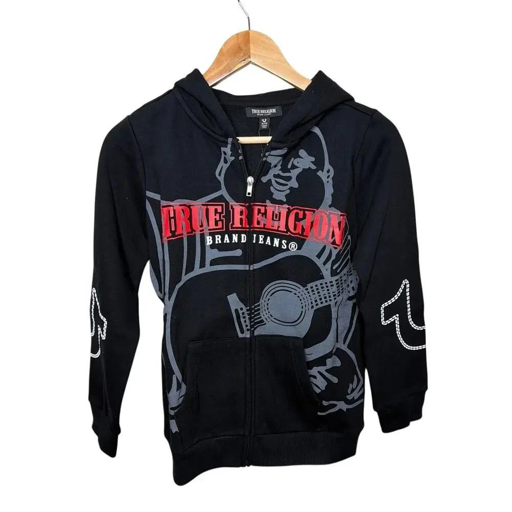 True Religion boys shadow buddha zip hoodie Black Size XL New